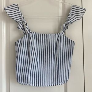 Cropped Strip Top with Ruffle Sleeves